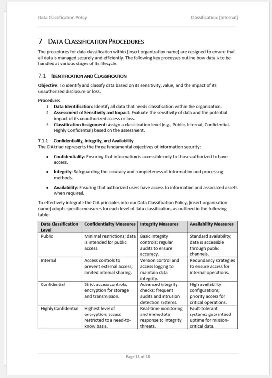 data classification policy template
