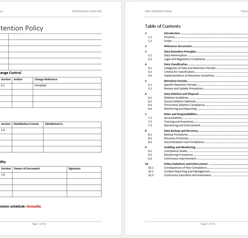 Data retention policy template