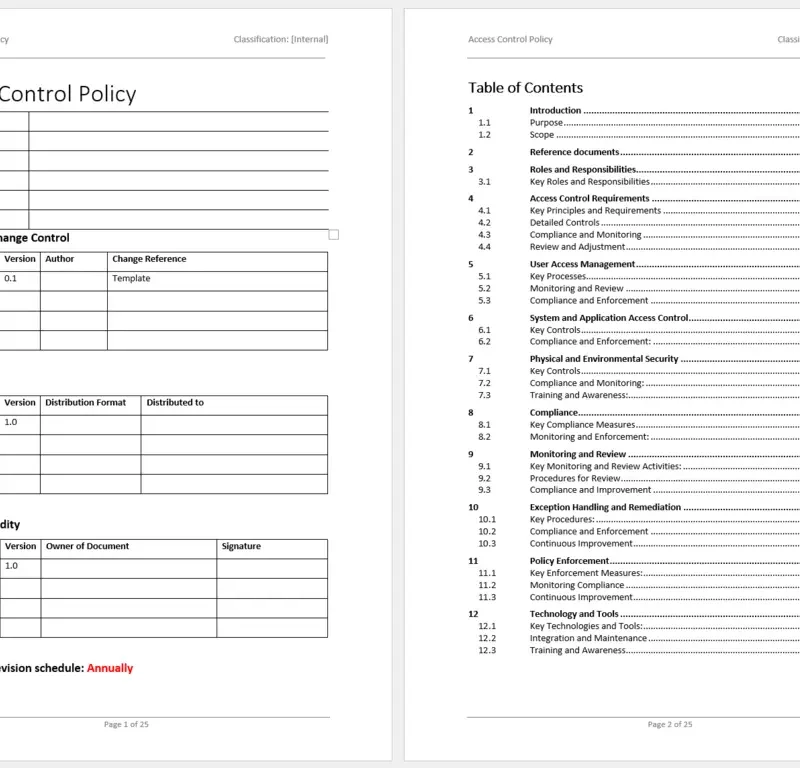 Preview of the access control policy template front page.