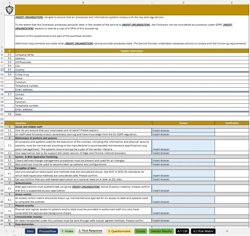 Preview Of The First Response Questions Of The Vendor Risk Assessment Questionnaire Template