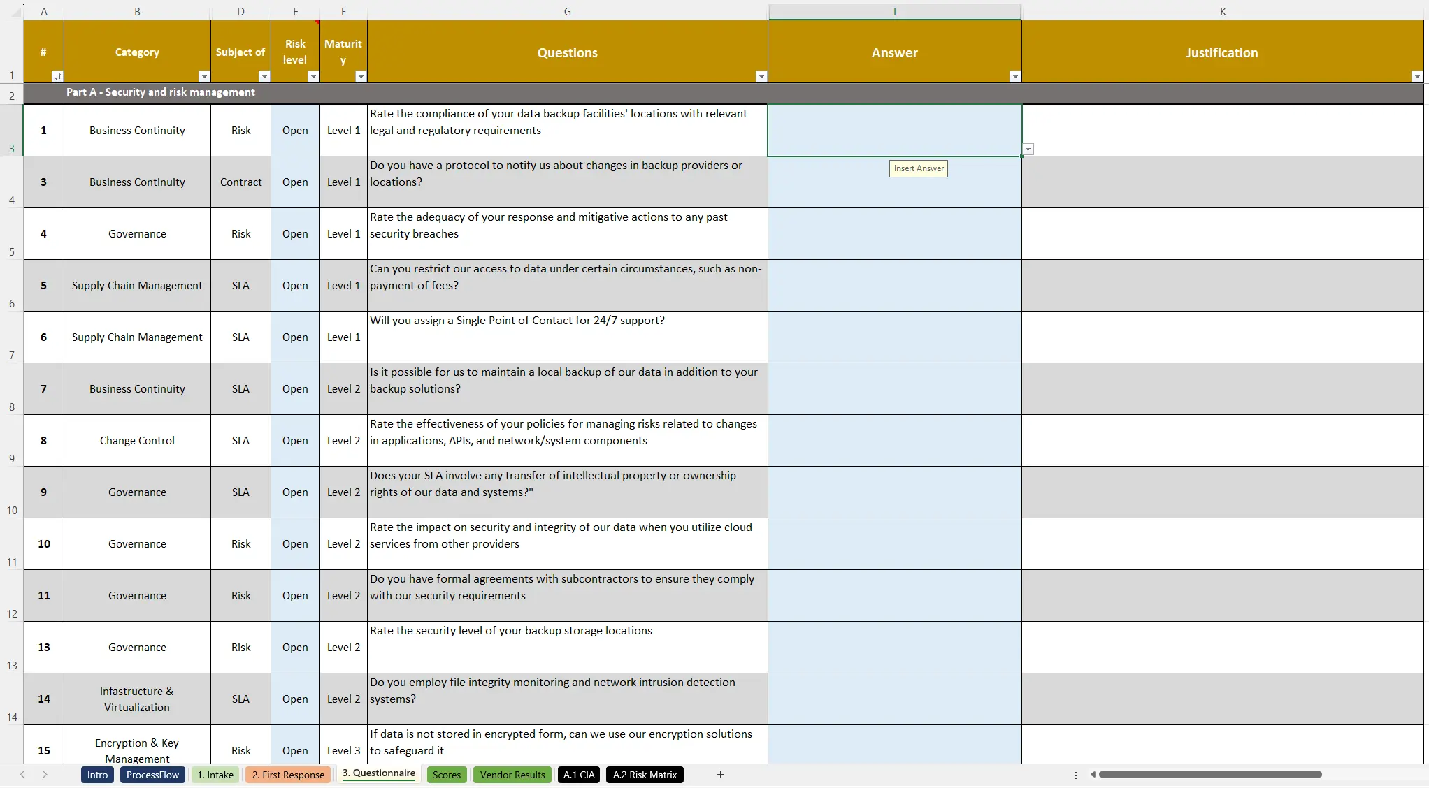 Supplier Risk Analysis Template Questionnaire