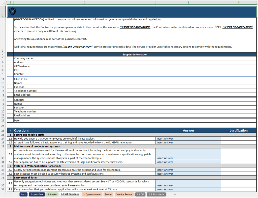 Supplier Risk Analysis Template Xls