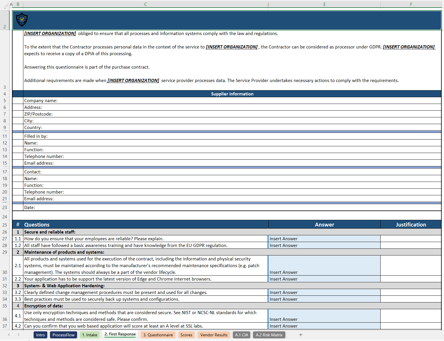 Supplier Risk Analysis Template Xls