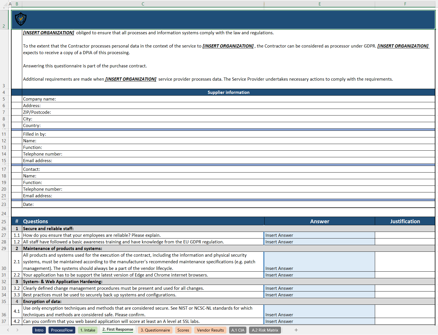 Vendor Risk Assessment Questionnaire Template
