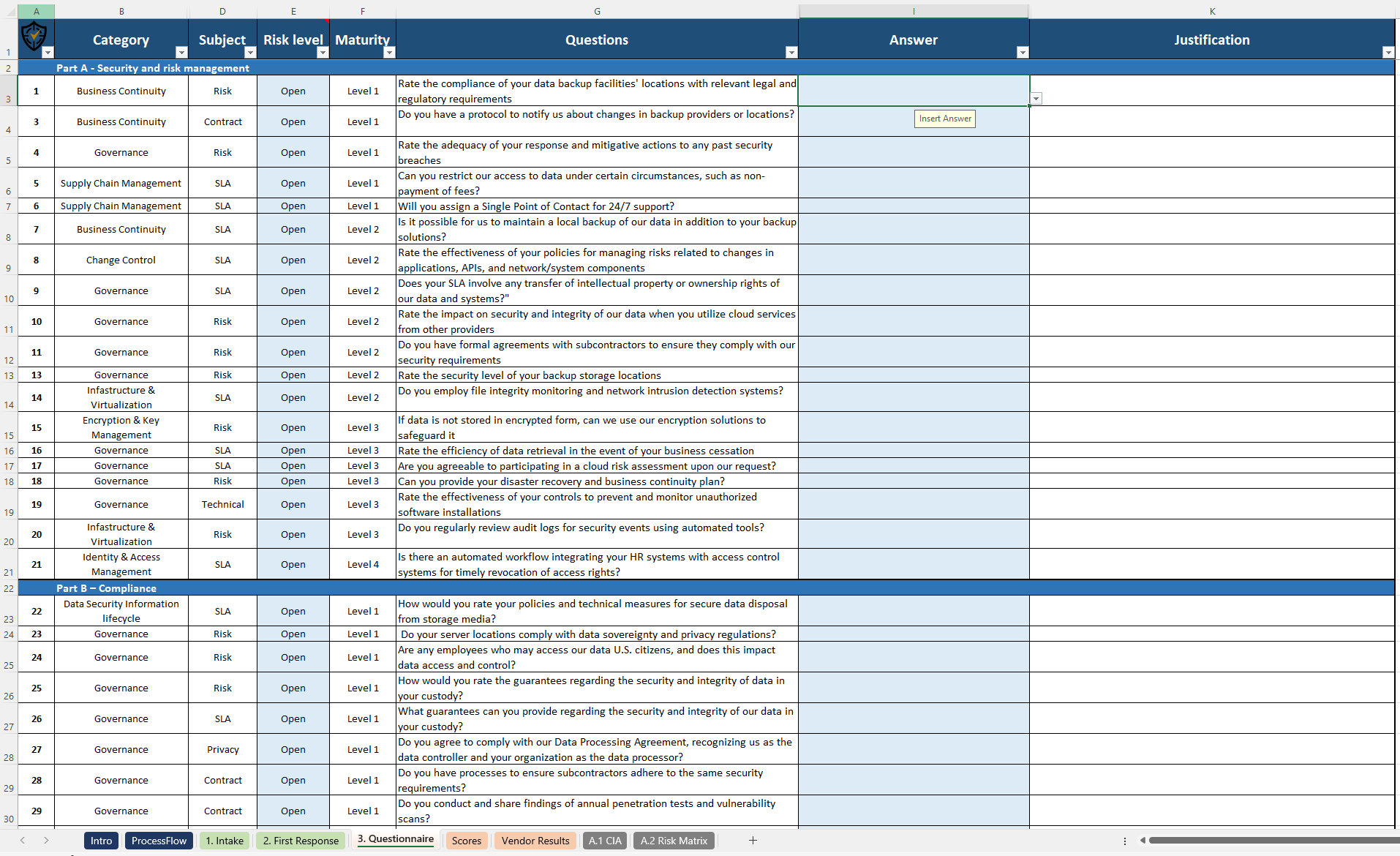 Vendor Risk Assessment Template Questionnaire
