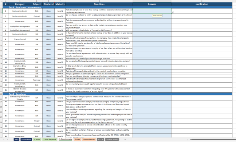Vendor Security Assessment Questionnaire Xls